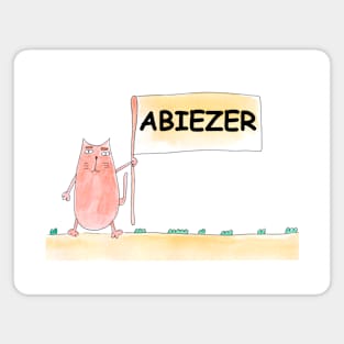 ABIEZER name. Personalized gift for birthday your friend. Cat character holding a banner Magnet